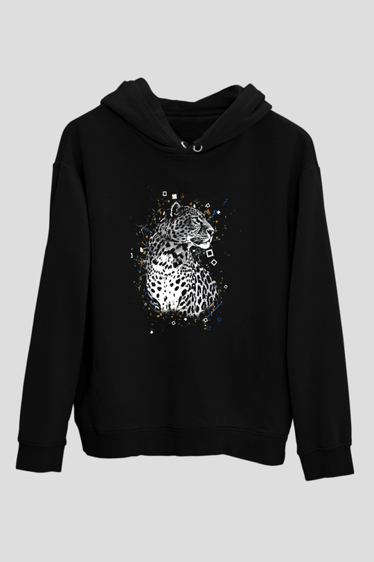 Çita Siyah Unisex Kapüşonlu Sweatshirt