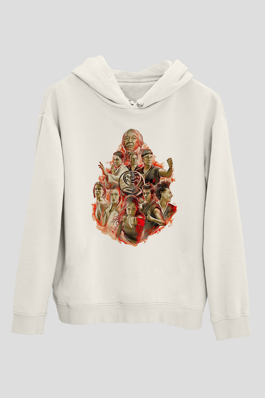 Cobra Kai Baskılı Beyaz Unisex Hoodie