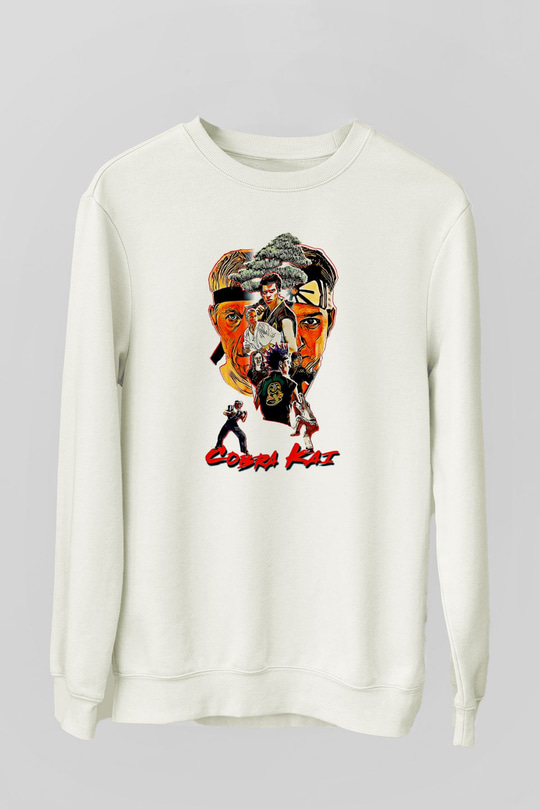 Cobra Kai Baskılı Beyaz Unisex Sweatshirt