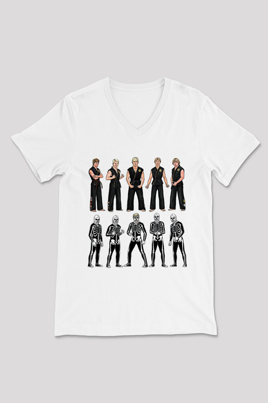 Cobra Kai Baskılı Beyaz Unisex V Yaka Tişört - Tshirt