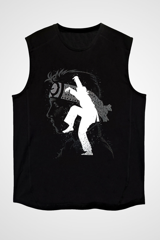 Cobra Kai Baskılı Unisex Siyah Kolsuz Tişört - Tshirt