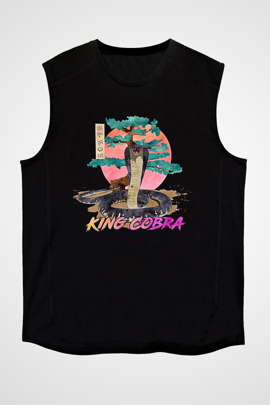 Cobra Kai Baskılı Unisex Siyah Kolsuz Tişört - Tshirt