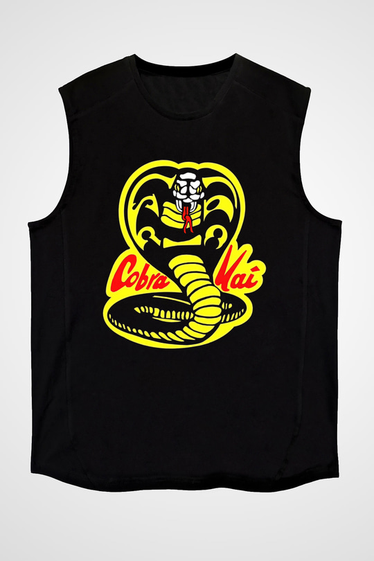 Cobra Kai Baskılı Unisex Siyah Kolsuz Tişört - Tshirt