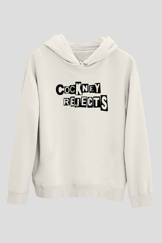 Cockney Rejects Baskılı Beyaz Unisex Kapüşonlu Sweatshirt