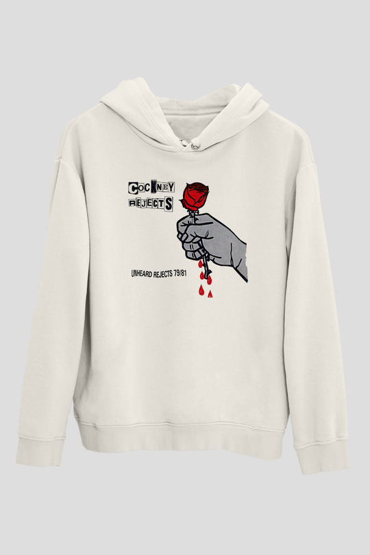 Cockney Rejects Baskılı Beyaz Unisex Kapüşonlu Sweatshirt