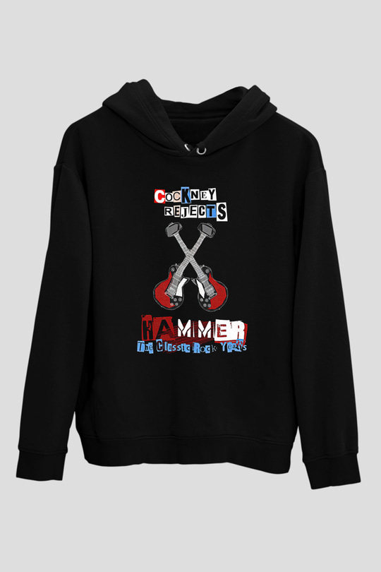 Cockney Rejects Baskılı Unisex Siyah Kapüşonlu Sweatshirt