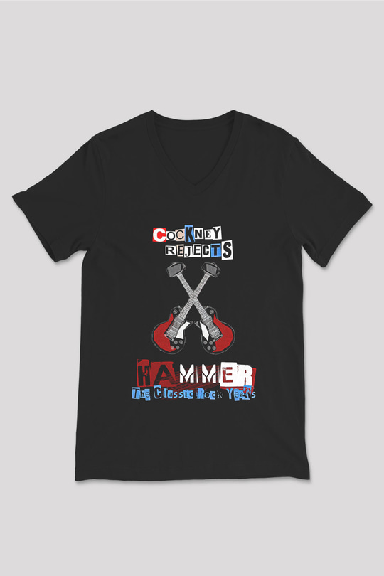Cockney Rejects Baskılı Unisex Siyah V Yaka Tişört - Tshirt