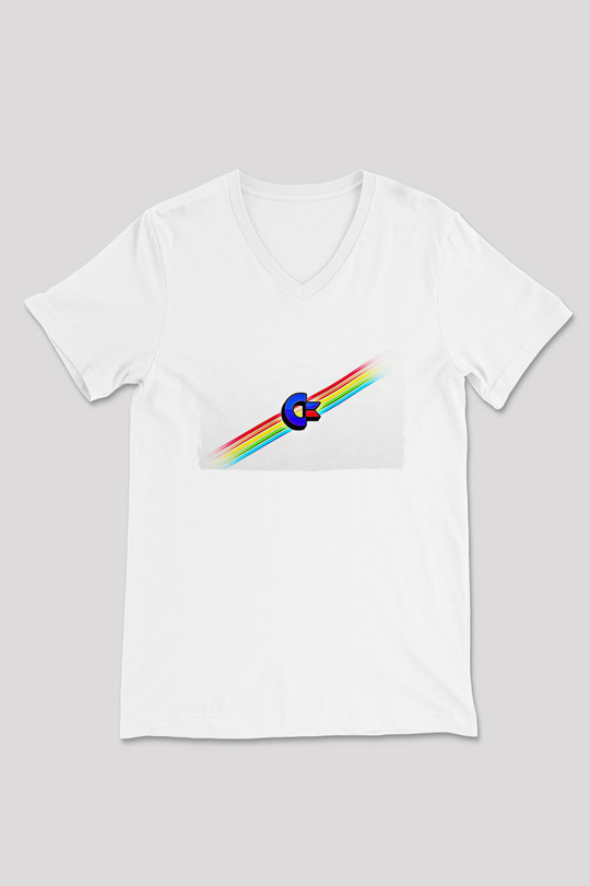 Commodore 64 Baskılı Beyaz Unisex V Yaka Tişört - Tshirt