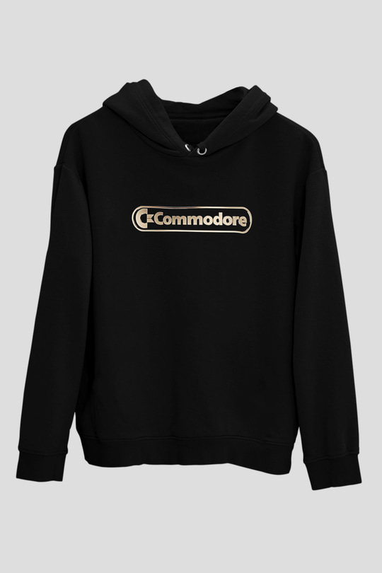 Commodore 64 Baskılı Unisex Siyah Kapüşonlu Sweatshirt