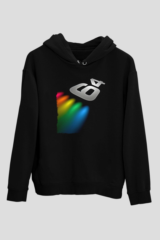 Commodore 64 Baskılı Unisex Siyah Kapüşonlu Sweatshirt