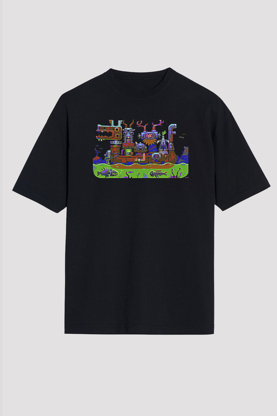 Commodore 64 Baskılı Unisex Siyah Oversize Tişört - Tshirt