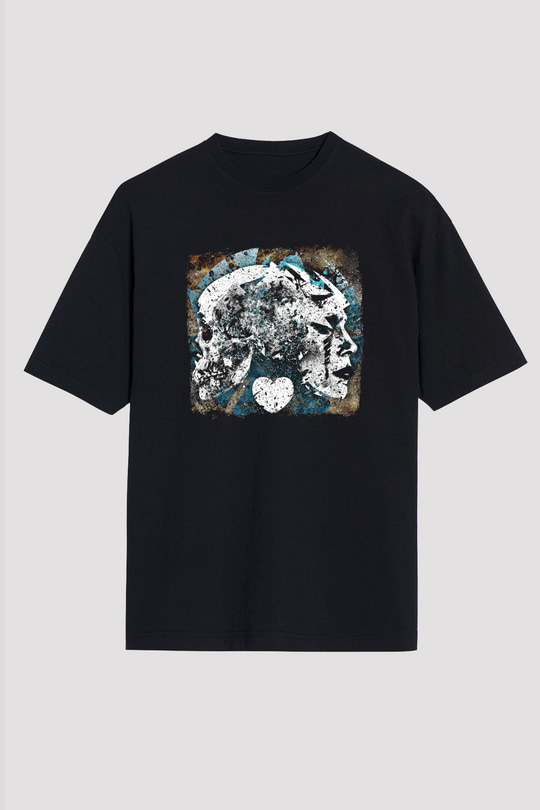 Converge Baskılı Unisex Siyah Oversize Tişört