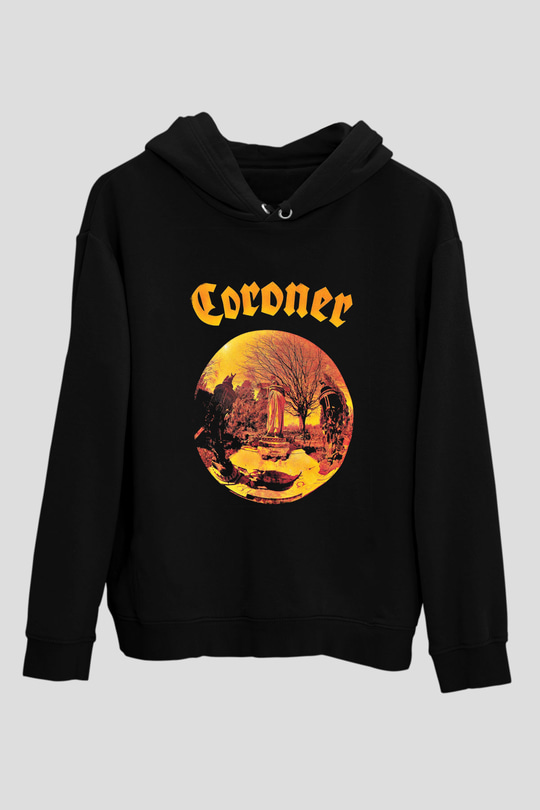 Coroner Baskılı Unisex Siyah Hoodie