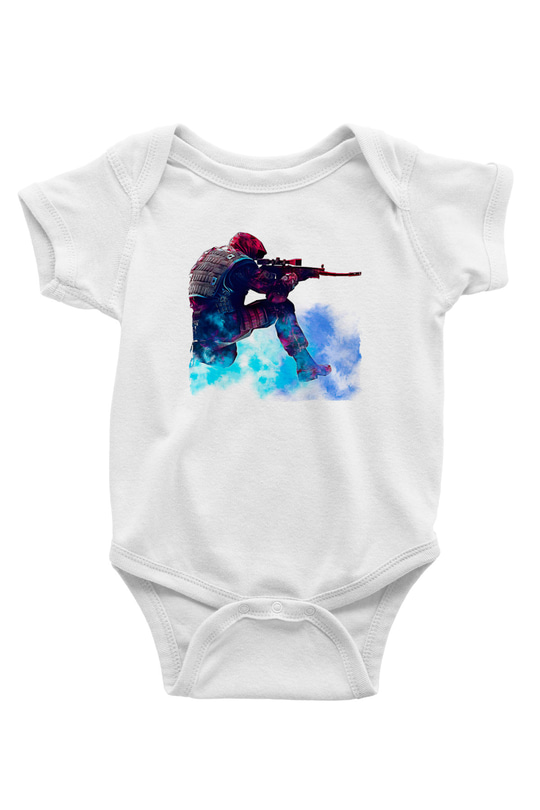 Counter Strike Baskılı Beyaz Unisex Bebek Body - Zıbın