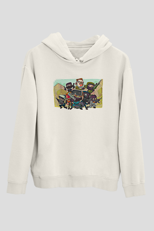 Counter Strike Baskılı Beyaz Unisex Kapüşonlu Sweatshirt