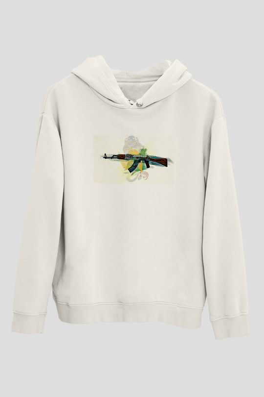 Counter Strike Baskılı Beyaz Unisex Kapüşonlu Sweatshirt