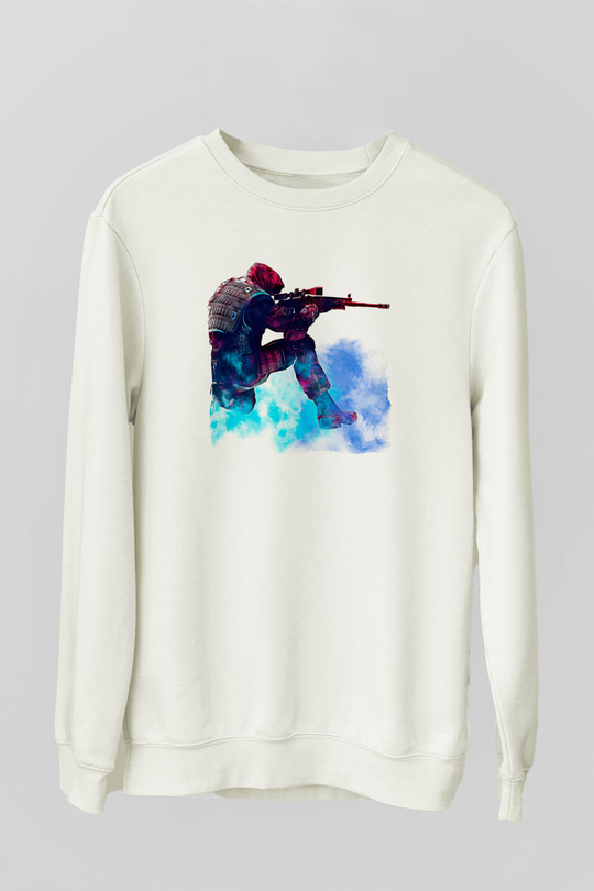 Counter Strike Baskılı Beyaz Unisex Sweatshirt
