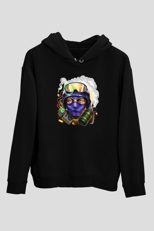Counter Strike Baskılı Unisex Siyah Kapüşonlu Sweatshirt
