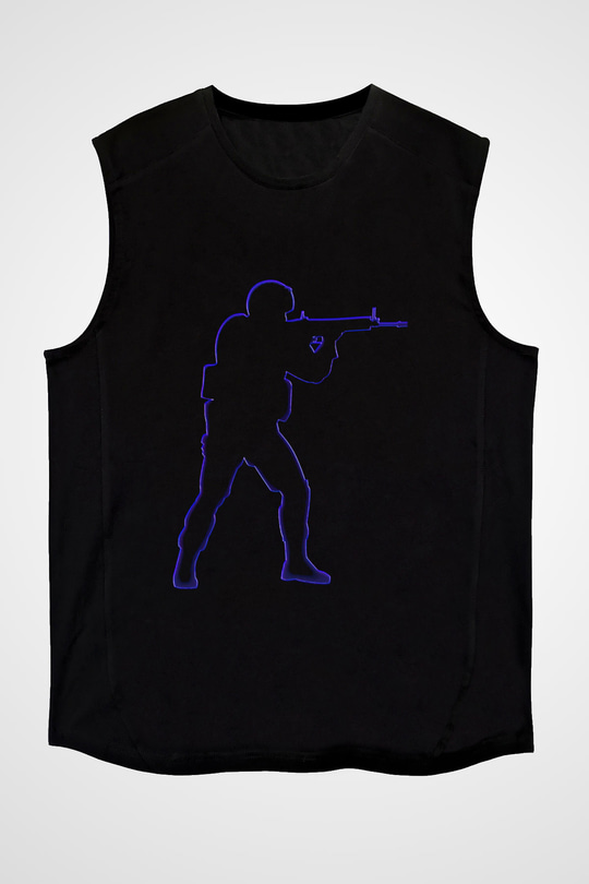 Counter Strike Baskılı Unisex Siyah Kolsuz Tişört - Tshirt