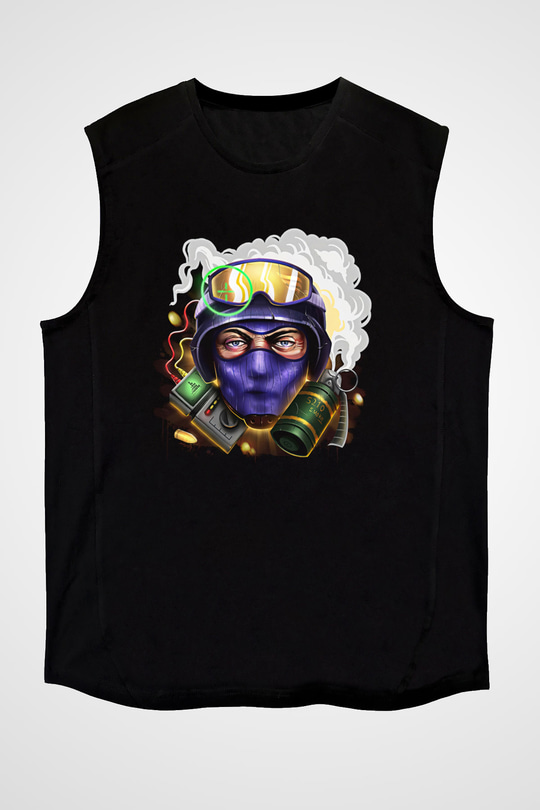 Counter Strike Baskılı Unisex Siyah Kolsuz Tişört - Tshirt