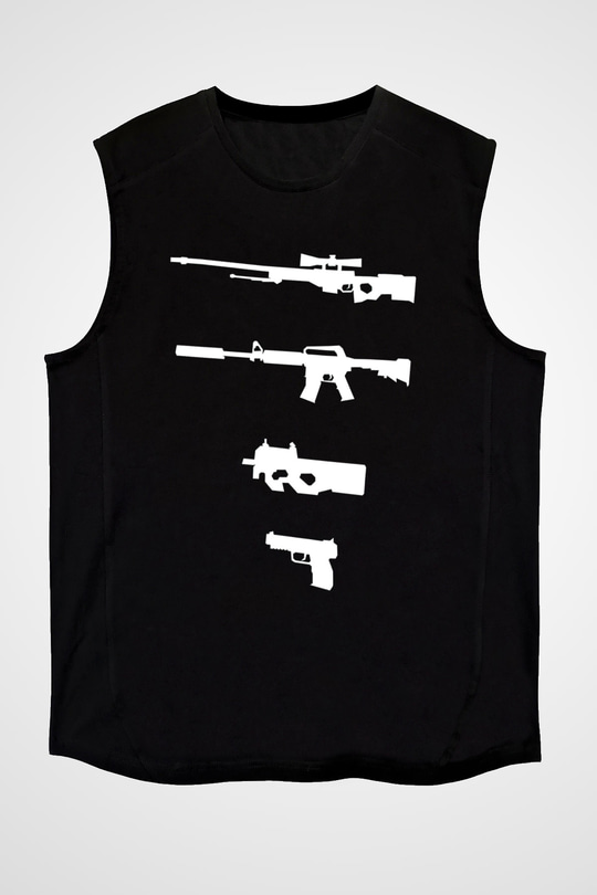 Counter Strike Baskılı Unisex Siyah Kolsuz Tişört - Tshirt