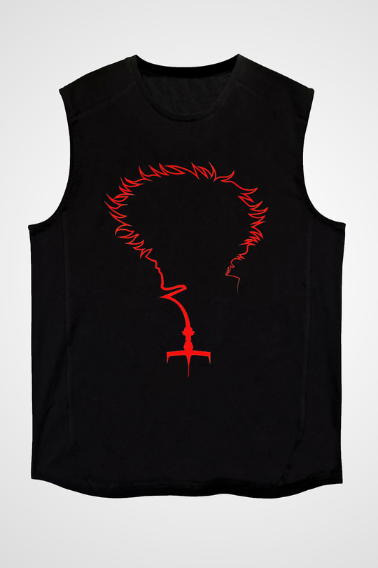 Cowboy Bebop Baskılı Unisex Siyah Kolsuz Tişört - Tshirt