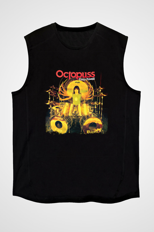 Cozy Powell Baskılı Unisex Siyah Kolsuz Tişört