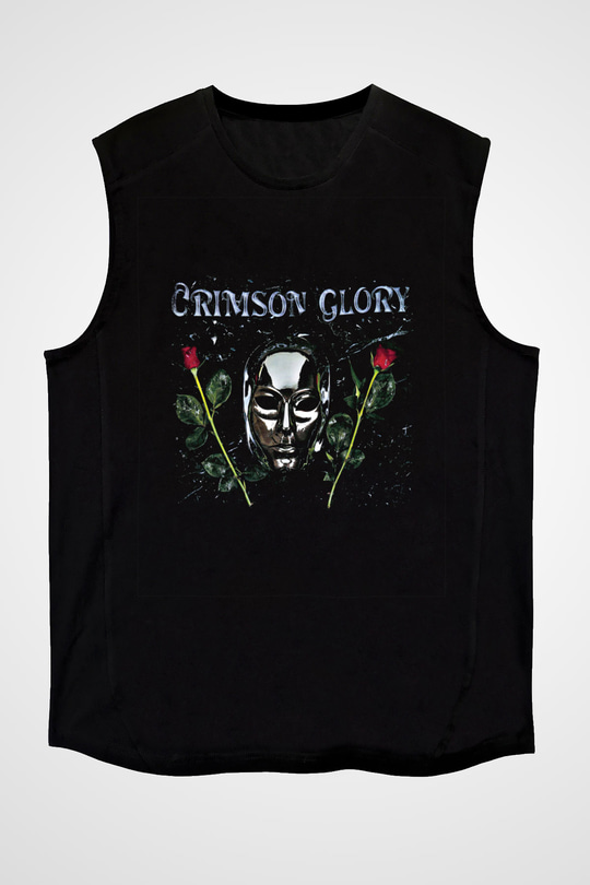 Crimson Glory Baskılı Unisex Siyah Kolsuz Tişört