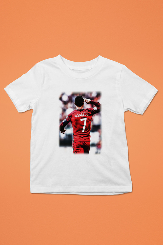 Cristiano Ronaldo Baskılı Beyaz Unisex Çocuk Tişört