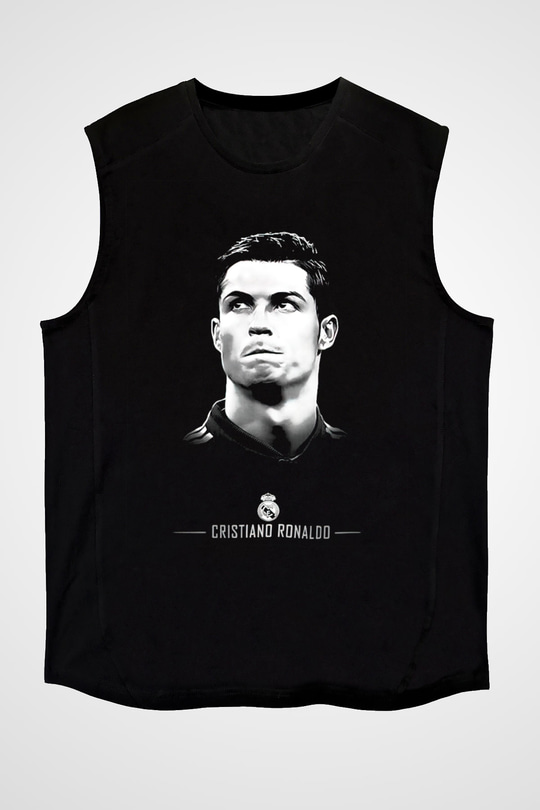 Cristiano Ronaldo Siyah Unisex Kolsuz Tişört