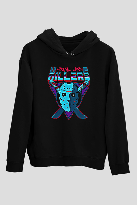 Crystal Lake Baskılı Unisex Siyah Kapüşonlu Sweatshirt