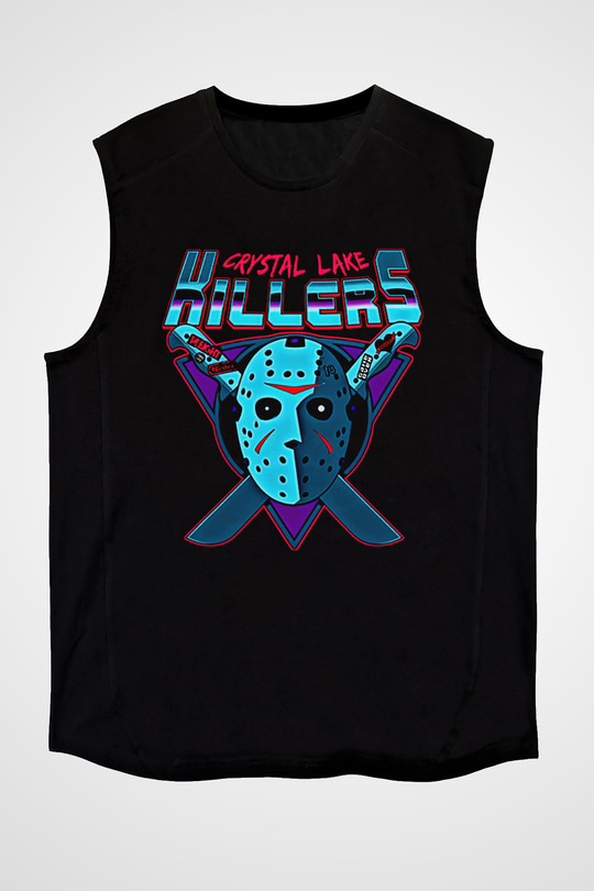 Crystal Lake Baskılı Unisex Siyah Kolsuz Tişört - Tshirt