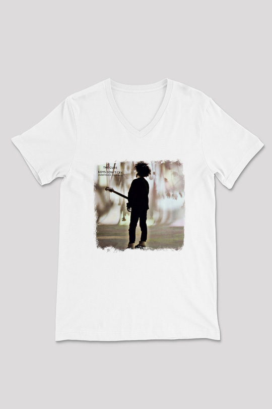 Cure Baskılı Unisex Beyaz V Yaka Tişört