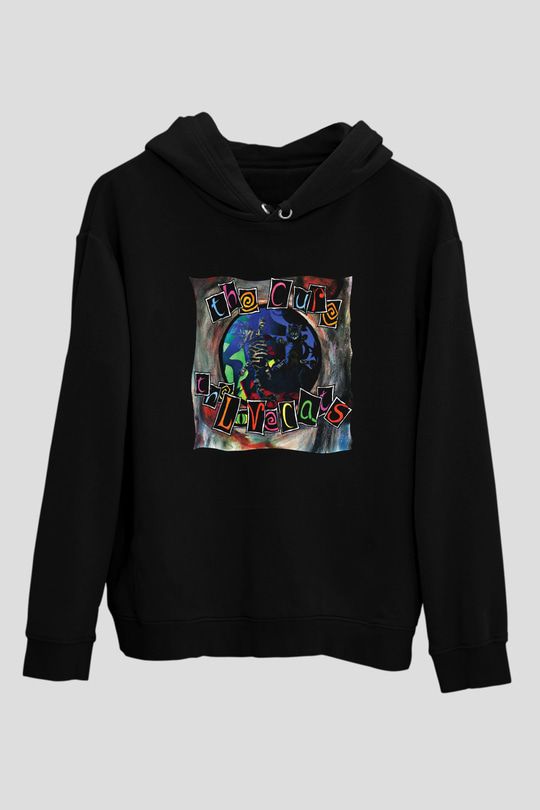 Cure Baskılı Unisex Siyah Hoodie