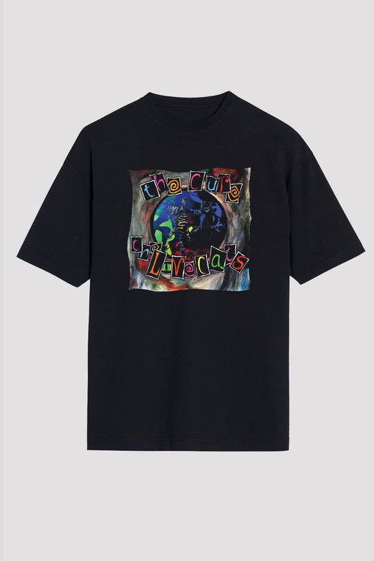 Cure Baskılı Unisex Siyah Oversize Tişört