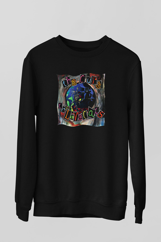 Cure Baskılı Unisex Siyah Sweatshirt