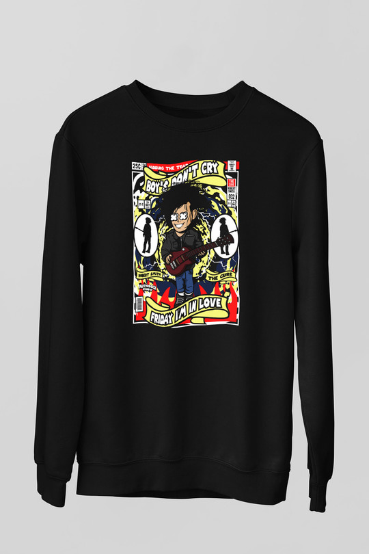 Cure Baskılı Unisex Siyah Sweatshirt
