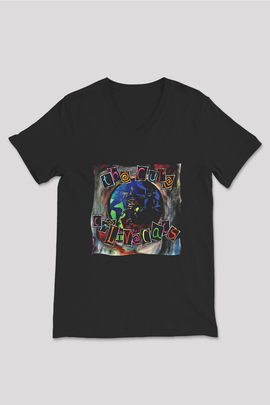 Cure Baskılı Unisex Siyah V Yaka Tişört