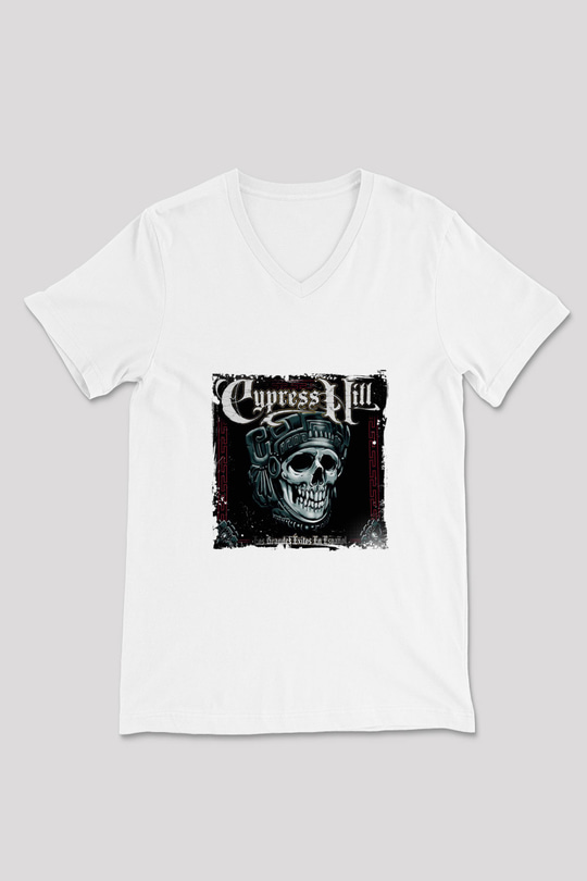 Cypress Hill Baskılı Beyaz V Yaka Unisex Tişört