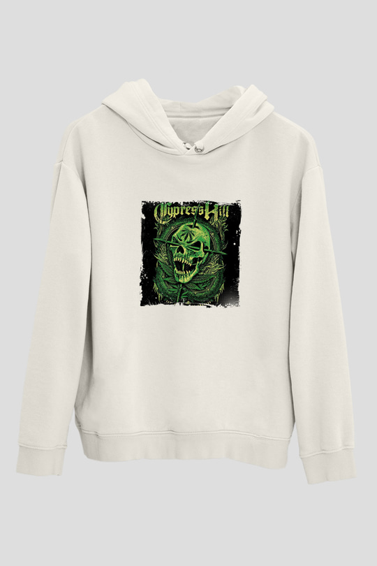Cypress Hill Baskılı Unisex Beyaz Kapüşonlu Sweatshirt