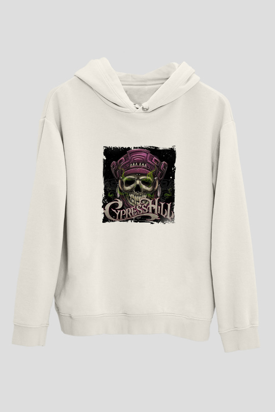 Cypress Hill Baskılı Unisex Beyaz Kapüşonlu Sweatshirt