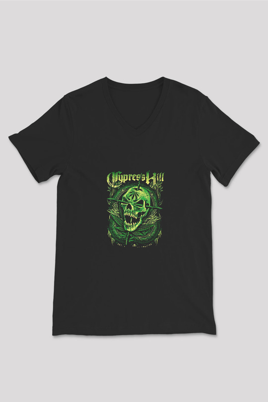 Cypress Hill Baskılı Unisex Siyah V Yaka Tişört