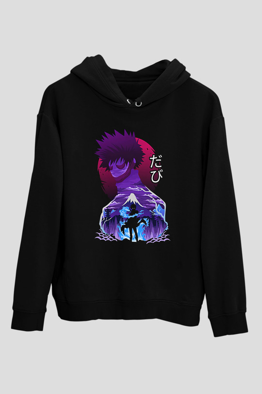 Dabi Baskılı Unisex Siyah Hoodie