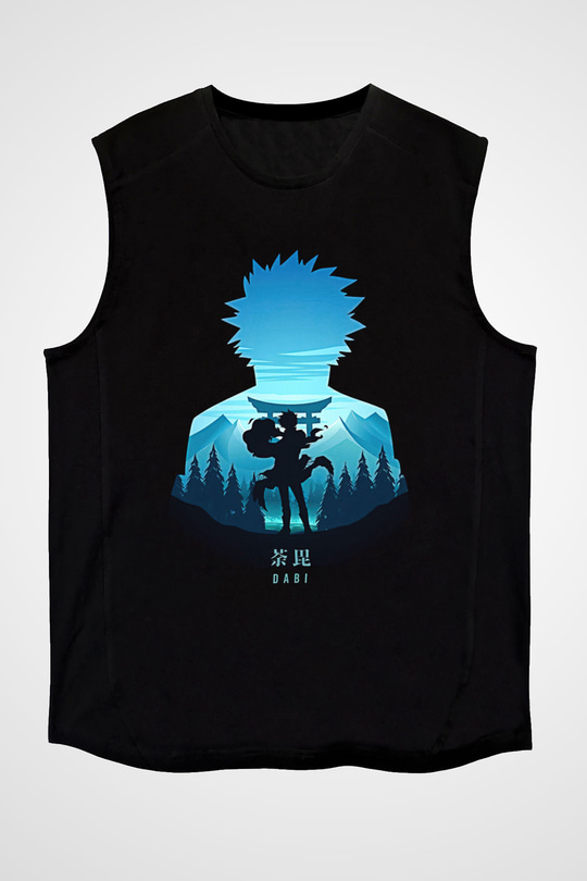 Dabi Baskılı Unisex Siyah Kolsuz Tişört - Tshirt