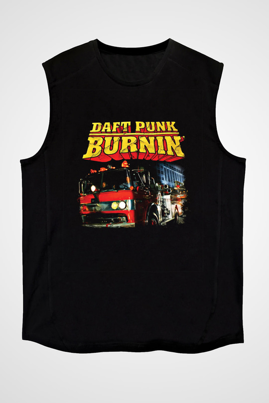 Daft Punk Baskılı Unisex Siyah Kolsuz Tişört