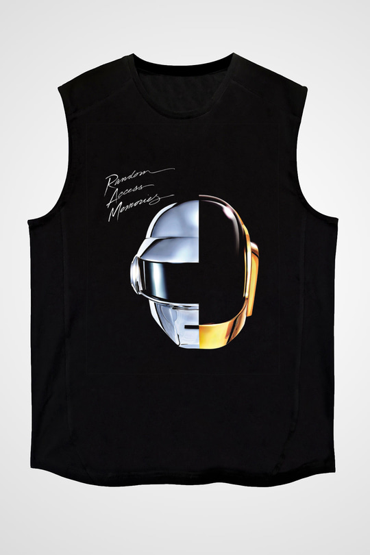 Daft Punk Baskılı Unisex Siyah Kolsuz Tişört