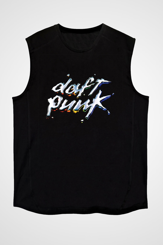 Daft Punk Baskılı Unisex Siyah Kolsuz Tişört