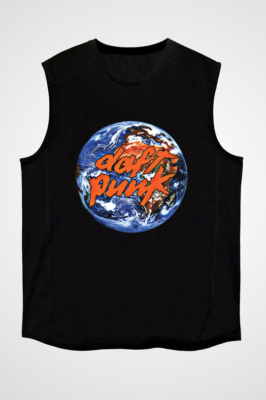 Daft Punk Baskılı Unisex Siyah Kolsuz Tişört