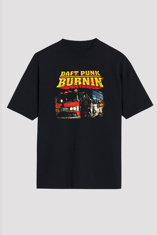 Daft Punk Baskılı Unisex Siyah Oversize Tişört