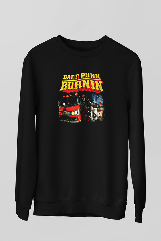 Daft Punk Baskılı Unisex Siyah Sweatshirt